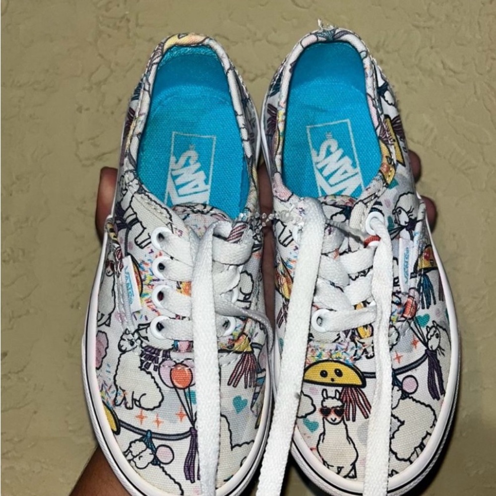 Vans Kids' White and Blue Cartoon Sneakers